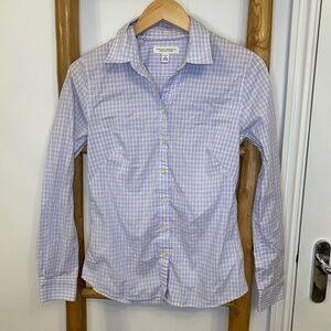 Banana Republic Non Iron Fitted Dress Shirt Button Down Lavender Checkered Sz 6